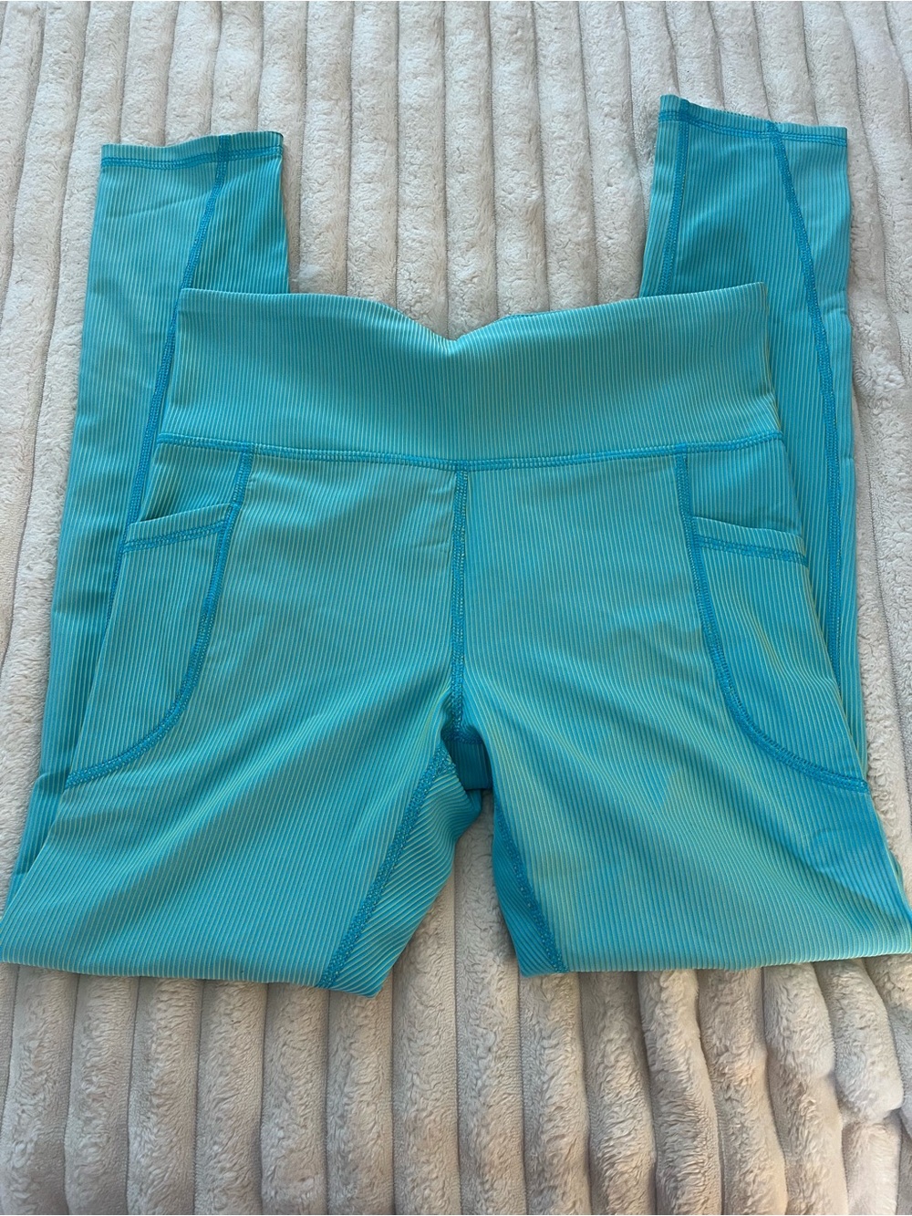 Old Navy Teal Striped Ribbed Leggings with Side Pockets